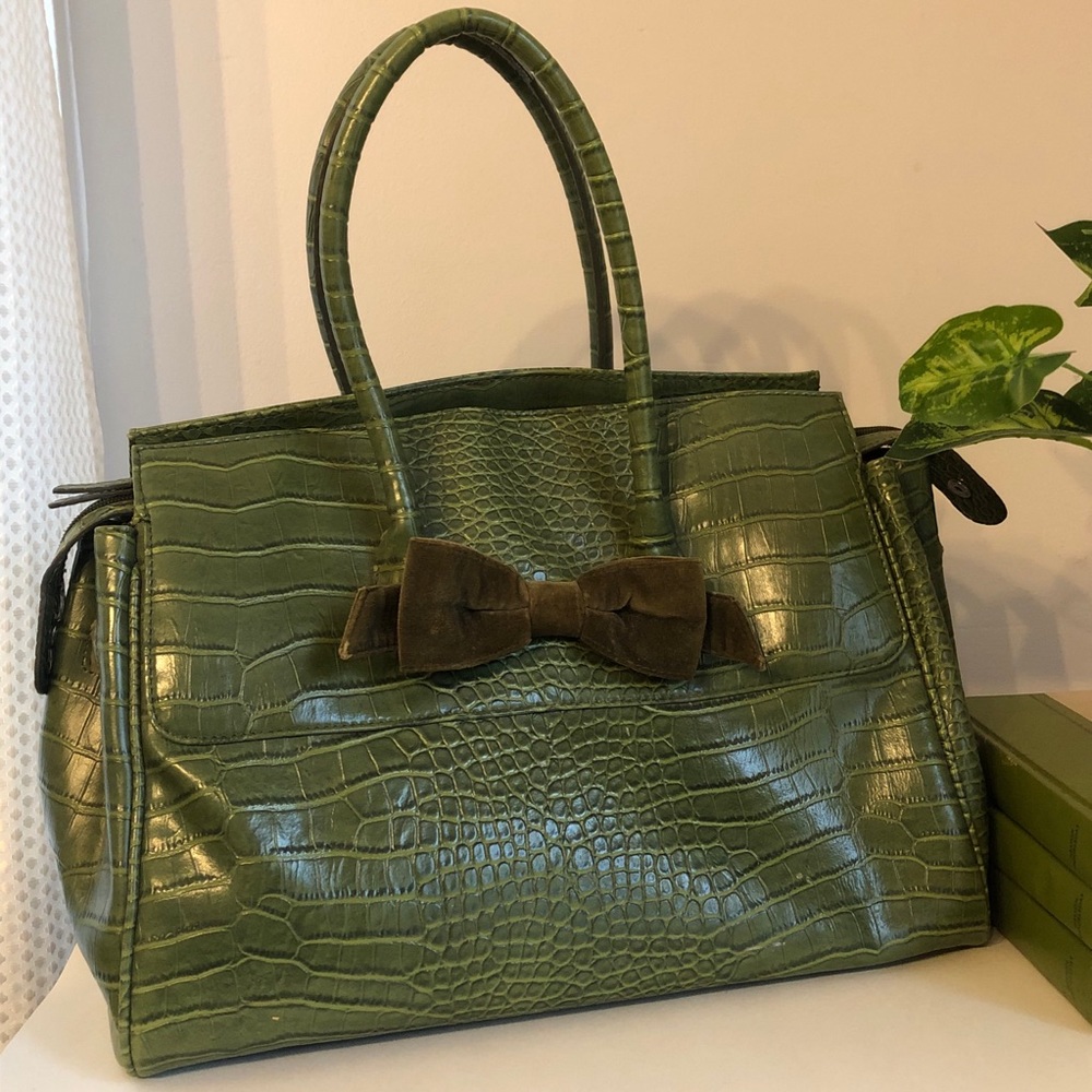 The Limited Green Faux Alligator Bow Handbag